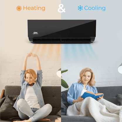 2 Zone Cooper &amp; Hunter Olivia Midnight Series, 1.5 Ton Air Conditioner, Ductless Mini Split with 6k+6k BTU Wall Mounts, R410A,22.5 SEER 18000 BTU Heat Pump, 230V, Dual Head (2 Heads), Optional 16ft 25ft 50ft Installation Kit + WIFI Adapter - South Mini Splits