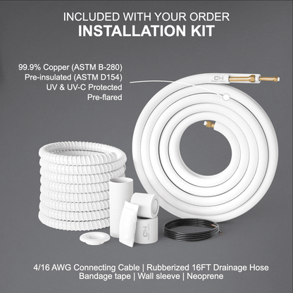 2 Zone Cooper & Hunter Olivia Midnight Series 2 Ductless Mini Splits 6k+12k BTU Wall Mounts and 22.9 SEER 18K BTU Heat Pump with 25ft Installation Kits + WIFI Adapter - South Mini Splits