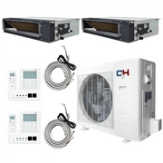 2 Zone, Cooper & Hunter 18,000 BTU 2 Zone 9k+ 9k Concealed Duct with Installation Kits, 19 SEER2 1.5 TON, Sophia Series Dual Zone Ductless Multi Mini Split Air Conditioners - South Mini Splits
