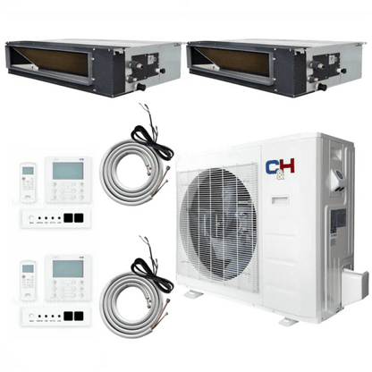 2 Zone, Cooper & Hunter 18,000 BTU 2 Zone 9k+ 9k Concealed Duct with Installation Kits, 19 SEER2 1.5 TON, Sophia Series Dual Zone Ductless Multi Mini Split Air Conditioners - South Mini Splits