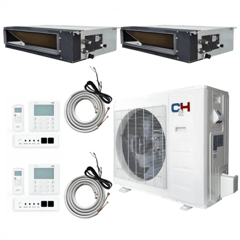 2 Zone Cooper & Hunter , 1.5 Ton Air Conditioner, Ductless Multi Mini Split with 9k+9k BTU Concealed Duct, R410A, 19 SEER2 18,000 BTU Inverter Heat Pump, 230V, Dual Head (2 Heads), Includes Installation Kits