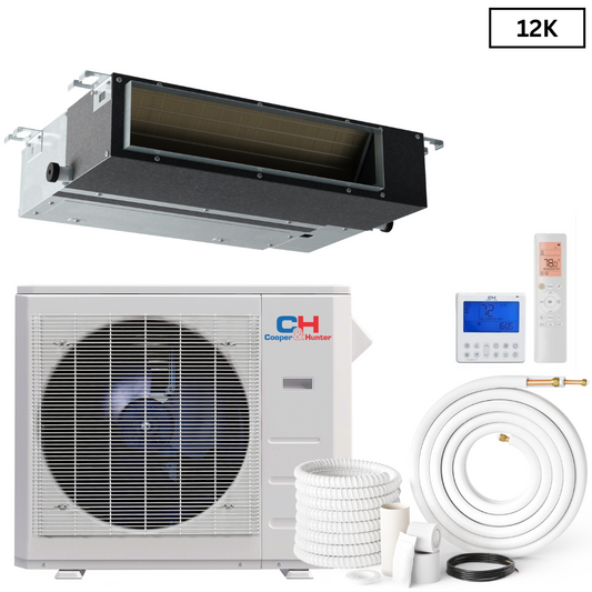 Cooper & Hunter  Slim Duct 12,000 BTU 230V 21.5 SEER Concealed Duct Air Conditioning Unit for Heat Pump 1 TON, R410A, + Installation Kit Option CH-M12DTUI + CH-ES12-230VO