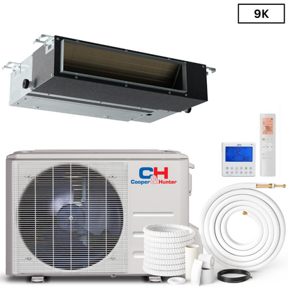 Cooper & Hunter Slim Duct Mini Split Air Conditioner 9,000 BTU 230V, R410A, 22.8 SEER, Concealed Duct Air Conditioning Unit for Heat Pump, Mini Split Inverter System Heat Pump 0.75 TON + Installation Kit Option. CH-M09DTUI + CH-ES09-230VO