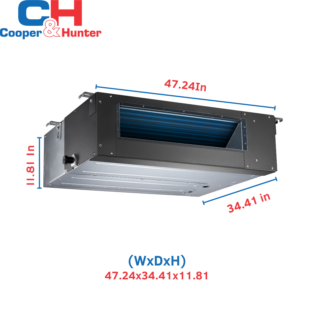 Cooper & Hunter Slim Duct 48,000 BTU 230V, Concealed Duct Air Conditioning Unit for Heat Pump, Mini Split Inverter System, 17.4 SEER2, 4 TON, With Wi-Fi Enabled Thermostat and Optional Installation Kit. CH-48LCDTU/I + CH-N48LCU-230VO - South Mini Splits
