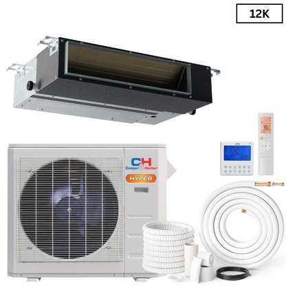 Cooper & Hunter Slim Duct Hyper 12,000 BTU 230V, Concealed Duct Air Conditioning Unit for Heat Pump, Mini Split Inverter System, 21.5 SEER2, 1 TON, With Wi-Fi Enabled Thermostat and Optional Installation Kit. CH-M12DTUI + CH-HPR12-230VO