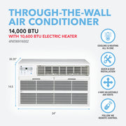 Perfect Aire 14,000 BTU 230V Through-the-Wall Air Conditioner with 10,600 BTU Electric Heater, Follow-Me Remote Control