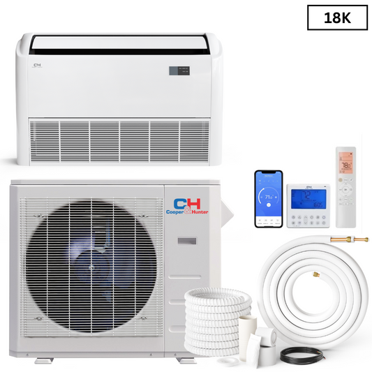 Cooper & Hunter Universal Floor/Ceiling 18,000 BTU, R410A, 230V 20.8 SEER Ductless Mini Split Air Conditioner 1.5 TON,+ Installation Kit Option. CH-18MSPHFC-230VI + CH-ES18-230VO