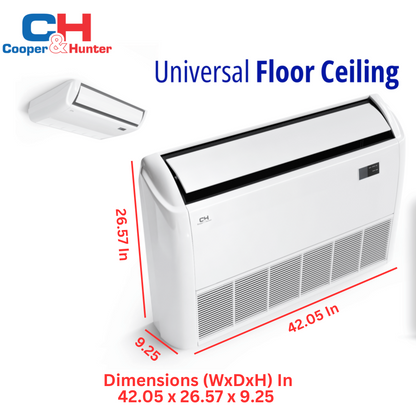 Cooper & Hunter Universal Floor/Ceiling 18,000 BTU, R410A, 230V 20.8 SEER Ductless Mini Split Air Conditioner 1.5 TON,+ Installation Kit Option. CH-18MSPHFC-230VI + CH-ES18-230VO