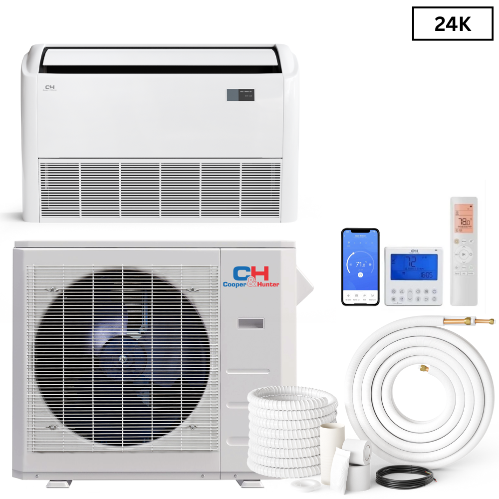 Cooper & Hunter Universal Floor/Ceiling 24,000 BTU 230V, R410A, 20.5 SEER  Ductless Mini Split AC System 2 TON. Optional Installation Kit CH-24MSPHFC-230VI + CH-ES24-230VO - South Mini Splits