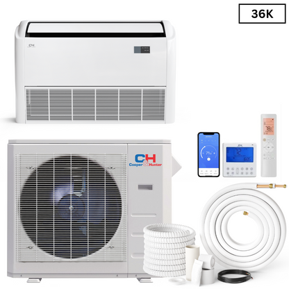 Cooper & Hunter Universal Floor/Ceiling 36,000 BTU 230V, R410A, 16 SEER Ductless Mini Split Air Conditioner With Wall Thermostat, Light Commercial Series, 3 TON Single Zone System + Optional Installation Kit.  CH-36LCFCI + CH-N36LCU-230VO