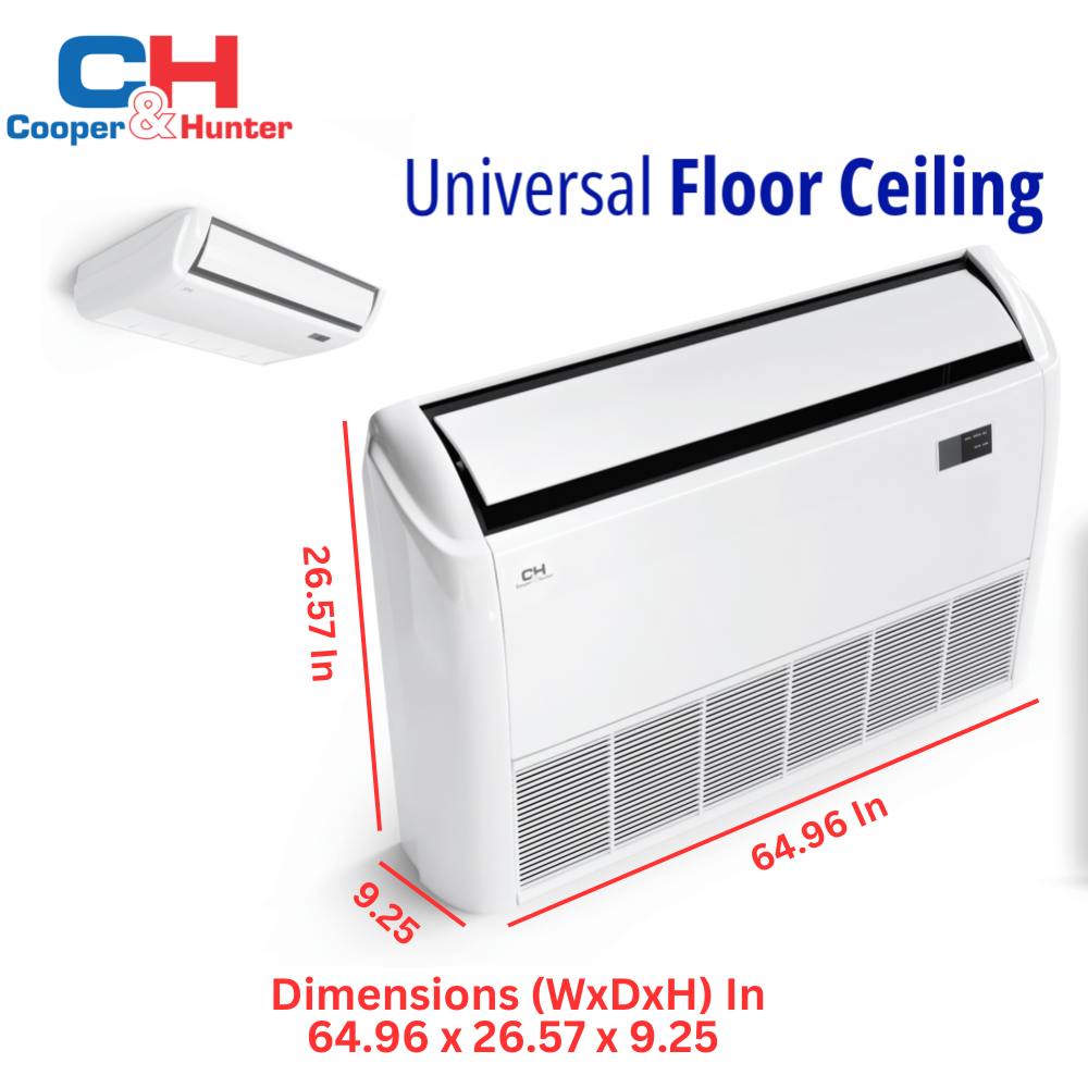 Cooper & Hunter Universal Floor/Ceiling 60,000 BTU 230V, R410A, 16 SEER Ductless Mini Split Air Conditioner With Wi-Fi Thermostat Included , Light Commercial Series, 5 TON Single Zone System + Optional Installation Kit. CH-60LCFC-W + CH-N60LCU-230VO - South Mini Splits
