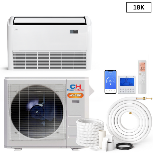 Cooper & Hunter Universal Floor/Ceiling HYPER 18,000 BTU, R410A, 230V 20.8 SEER Ductless Mini Split Air Conditioner 1.5 TON,+ Installation Kit Option. CH-18MSPHFC-230VI + CH-HPR18-230VO