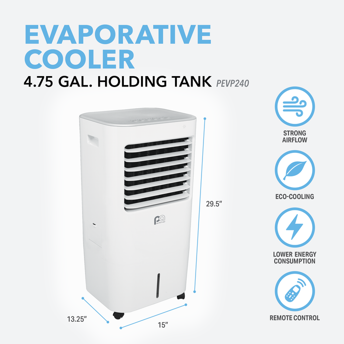 Perfect Aire 4.75 Gallon Evaporative Cooler with Remote Control and Cooling Ice Pack, 240 CFM Air Flow